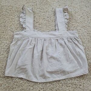 Celebrity Pink Linen Blend Square Neck Ruffle Crop Top Summer M
